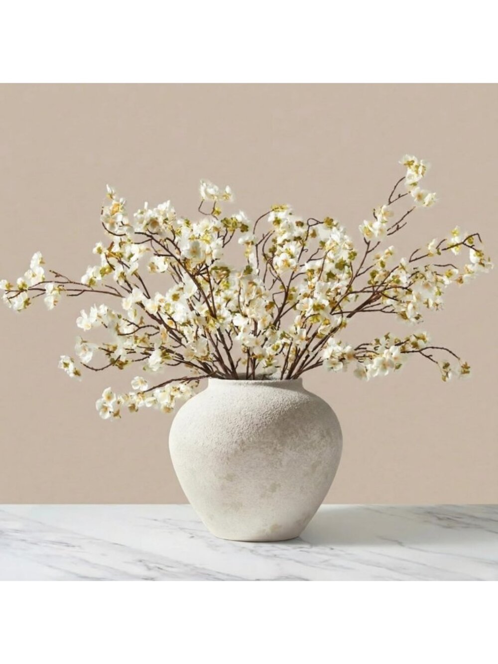 6 Pcs Long Stem White Cherry Blossom Branches - Realistic Artificial Flowers